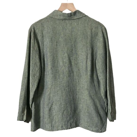 Flax by Jeanne Engelhart Linen Button Down Shirt in Green Size Medium - Picture 3 of 4